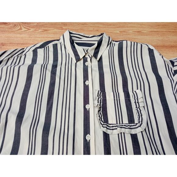 A New Day Women's Blouse Top Button Front Short Sleeve White/Black Size Medium - Picture 8 of 9